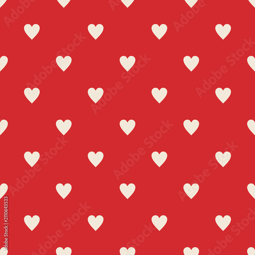 Minimal Cream Heart Seamless Pattern on Red Background