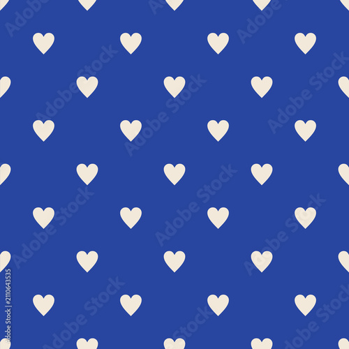 Minimal Cream Heart Seamless Pattern on Royal Blue Background