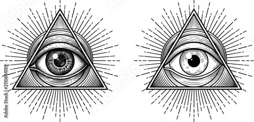 Canvastavla All seeing eye of providence in triangle with sunburst rays vintage engraving li