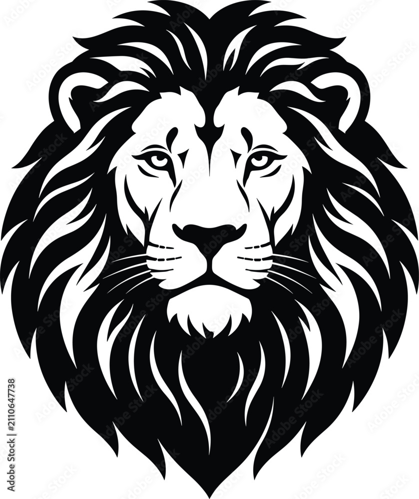 Fototapeta premium Majestic Lion Head Portrait Black and White Silhouette for Royal Animal Graphic Design and Branding Emblem Projects
