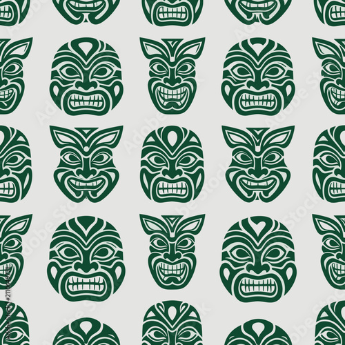 Traditional Tribal Masks Pattern Repeating on Neutral Background