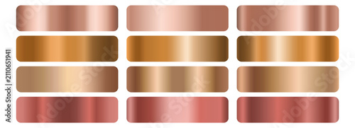 Quadro su tela Copper and rose gold gradient swatch set