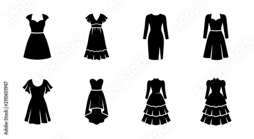 Obraz na płótnie Elegant Black Dress Silhouettes, Formal Evening Gowns, Chic Cocktail Dresses, Ve