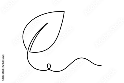 Leaf continuous one line art featuring a leaf drawn in a single continuous line. Clean modern outline vector illustration with a minimalist linear style