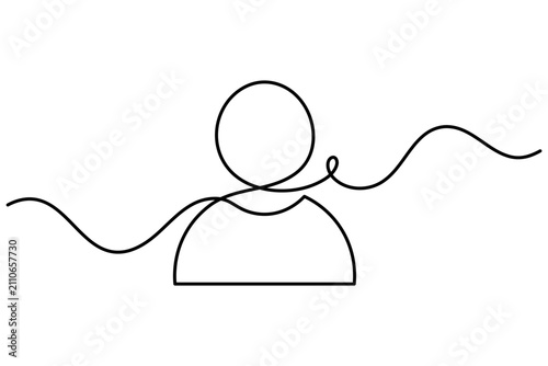 User profile continuous one line art featuring a minimalist person profile icon created with a single continuous line. Clean modern outline vector illustration with a simple linear style.