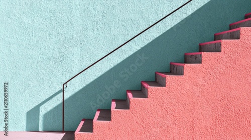 Minimalist Staircase with Contrasting Colors and Shadows.