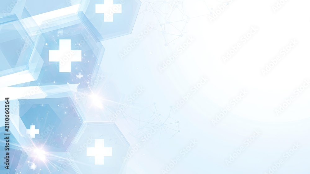Fototapeta premium Abstract Blue Medical Crosses and Geometric Shapes Background.