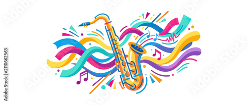Colorful Abstract Saxophone Musical Notes Graphic