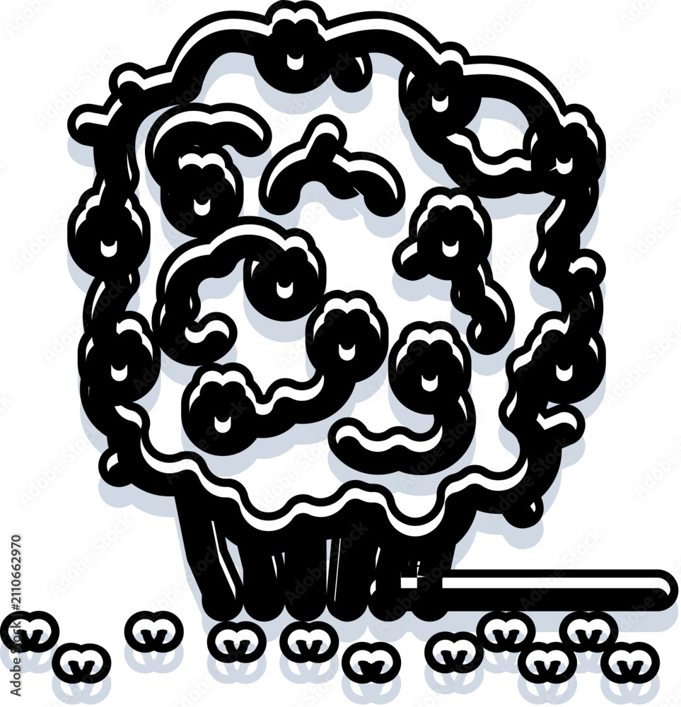 Fototapeta premium Stylized black and white bush illustration with organic abstract shapes, clean line art and subtle shadow effect on white background, minimalist decorative foliage element