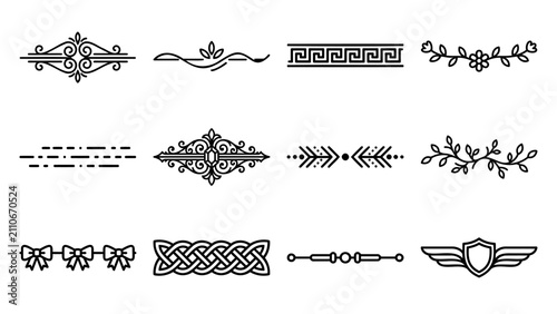 Vintage ornamental divider and decorative border line set vector
