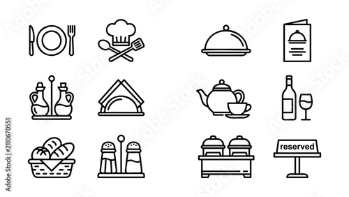 Restaurant and hospitality outline icon collection