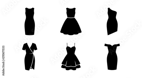 Obraz na płótnie Black Dress Silhouettes, Fashion Vector Icons, Elegant Evening Gowns, Cocktail A