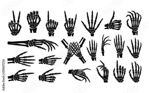 Collection of black skeleton hands and bones in various poses halloween silhouette