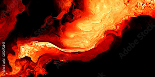 Obraz na płótnie Fiery abstract eruption of glowing orange and red fluid dynamics with swirling g