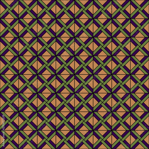 Geometric Lattice Seamless Pattern Background in Green, Brown, and Purple