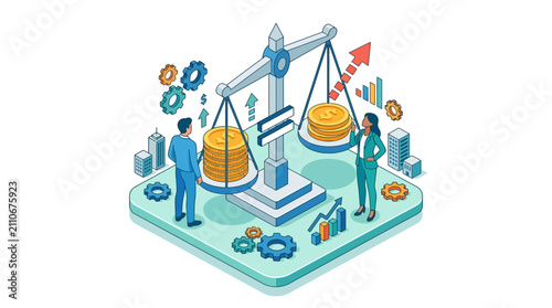 Quadro em tela Business Financial Balance Isometric Vector Illustration