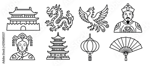 Quadro su tela Traditional Chinese Cultural Symbols and Icons Collection.