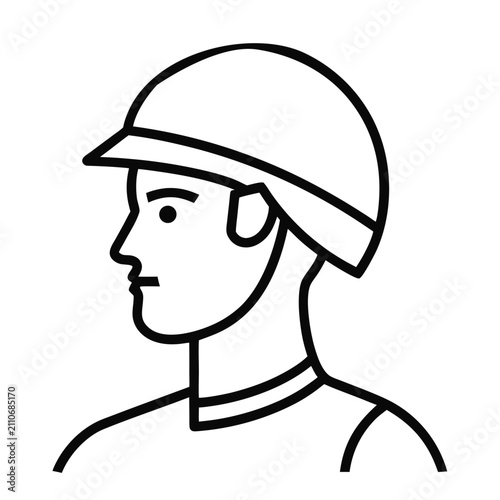 Fotografi Side profile icon of soldier wearing tactical combat helmet and modern army gear depicting military readiness and infantry defense concept
