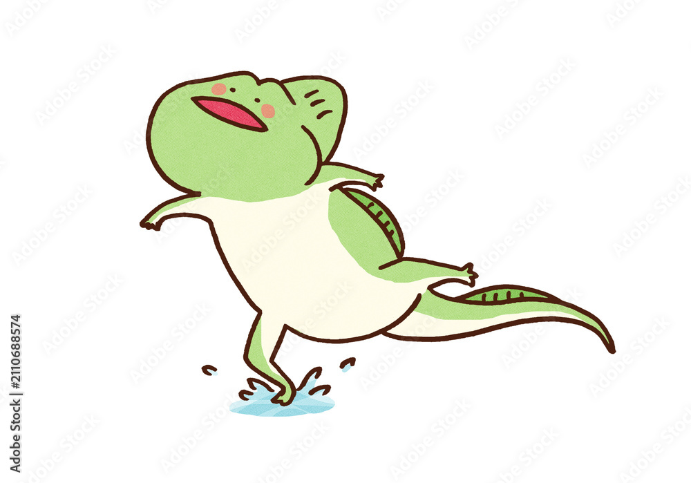 Obraz premium Basilisk lizard running fast on the surface of the water without sinking, wild nature ecology or amazing animal ability concept
