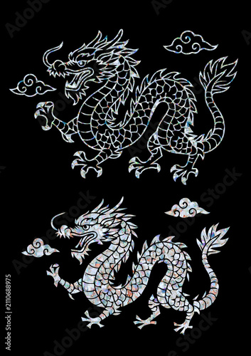 Premium Korean Najeon-chilgi style mother-of-pearl Dragon and clouds illustration set