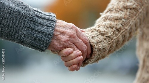 Two hands gently holding each other, symbolizing care and companionship.