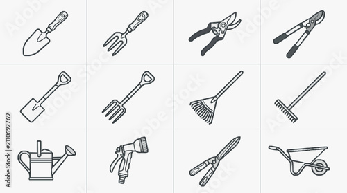 Corporate of Monochromatic Garden and Yard Tools Set for Business Presentations or Educational Materials