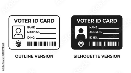 Quadro su tela Voter ID Card Icons: Two stylized representations of a voter identification card, one in outline and the other in silhouette, signifying identity and eligibility for voting