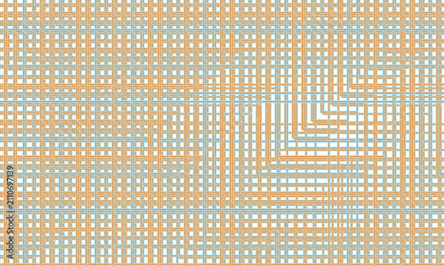 Abstract geometric maze network of lines, modern digital vector illustration, intricate grid pattern of intersecting circuits, orange and cyan stripes on white, technology data connection, website wal