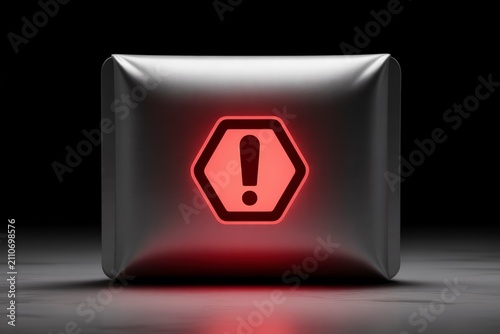 Prominent Red Glowing Exclamation Mark on a Sleek Metallic Button Signifying Warning and Critical Information