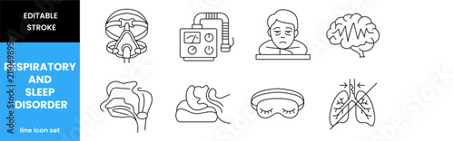 Respiratory and Sleep Disorder Editable Stroke Line Icons Set