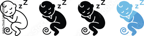 Obraz na płótnie Sleeping newborn baby vector icons featuring fetal position newborn resting chil