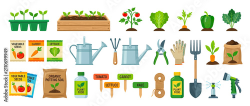 фотографія Gardening Tools and Seedlings Collection