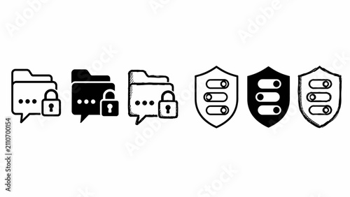 Security icons: folder, lock, shield symbols for data protection