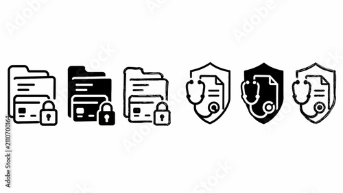 Medical and security icons representing data protection and healthcare information