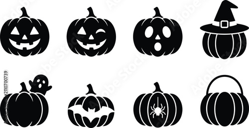 Foto Halloween pumpkin jack o lantern icon set