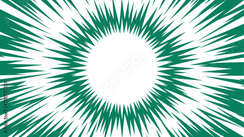Green and White Comic Book Speed Lines Background, Radial Explosion Vector Illustration with Center Copy Space. Flat vector illustration EPS 10.