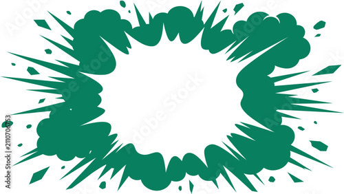 Green Comic Book Explosion Vector Frame with Central Blank Space. Flat vector illustration EPS 10.
