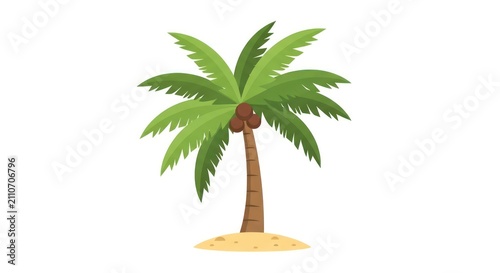 A cartoon palm tree on sand.