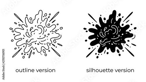 Принти на полотні Splash and Splatter Effect: Two contrasting graphic elements depict a dynamic splash or splatter, one as a clean outline and the other as a solid silhouette