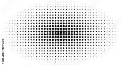 Photos Black halftone dot pattern with radial gradient fading from dense center to spar