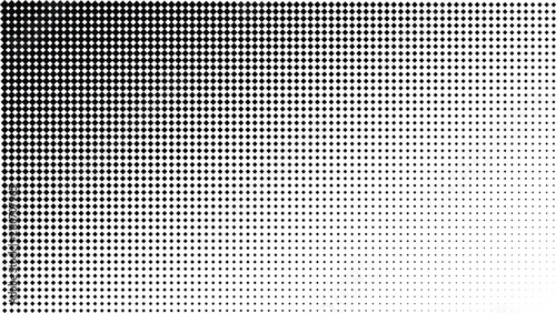 Photos Black square halftone dot pattern with diagonal gradient fading from dense left