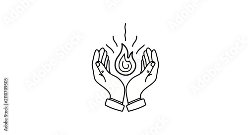 Photography Hands holding a flame symbol.