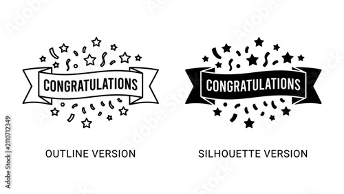Принти на полотні Congratulations Banner and Confetti: A graphic representation of a festive banner proclaiming Congratulations, adorned with scattered stars and confetti