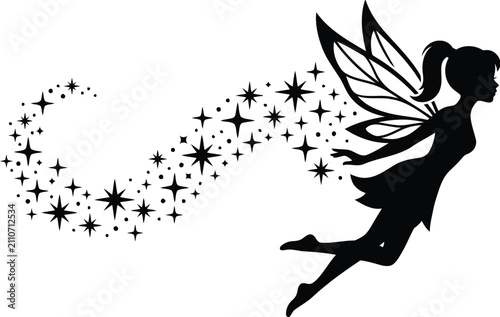 Fairy silhouette with star trail on a white background