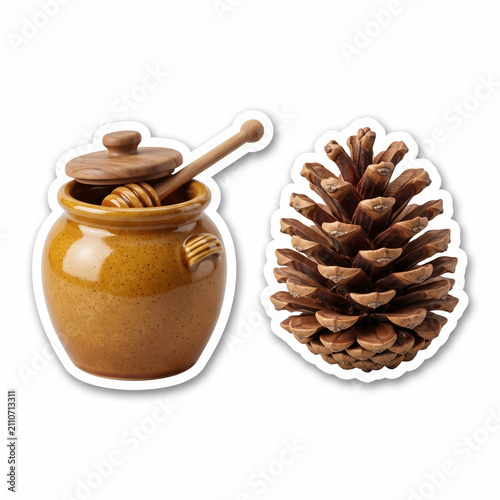 Honey Pot and Pinecone Sticker Illustration Set
