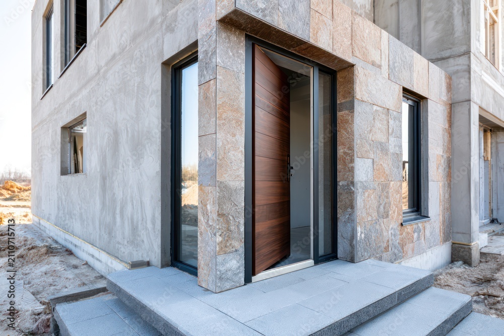 Fototapeta premium Contemporary House Entrance Frame Under Renovation