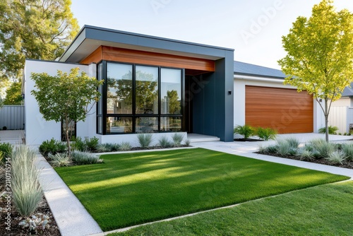 Suburban Australian house featuring low maintenance artificial lawn