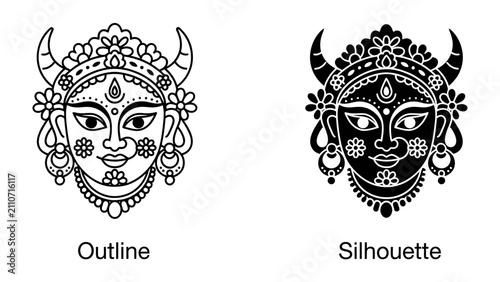 фотографія Traditional Deity Mask Outline and Silhouette