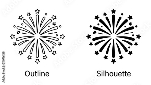Konstfotografi Fireworks Outline and Silhouette: A graphic representation showcasing fireworks in both outline and silhouette form, offering versatile design elements for celebrations and festive occasions