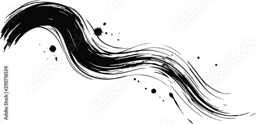 Принти на полотні abstract black ink brush stroke illustration featuring white, art, design with v